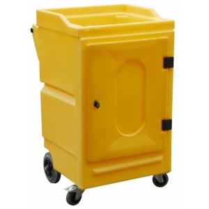 Polyethylene mobile Work Stand with locking Door and sump  PWSD
