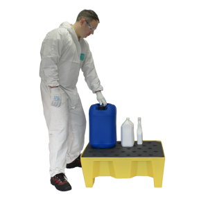 Polyethylene Drip Sump Tray for spills - 70 litre tank in use